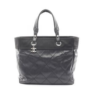 Chanel Paris Biarritz Tote Bag Canvas Leather Black